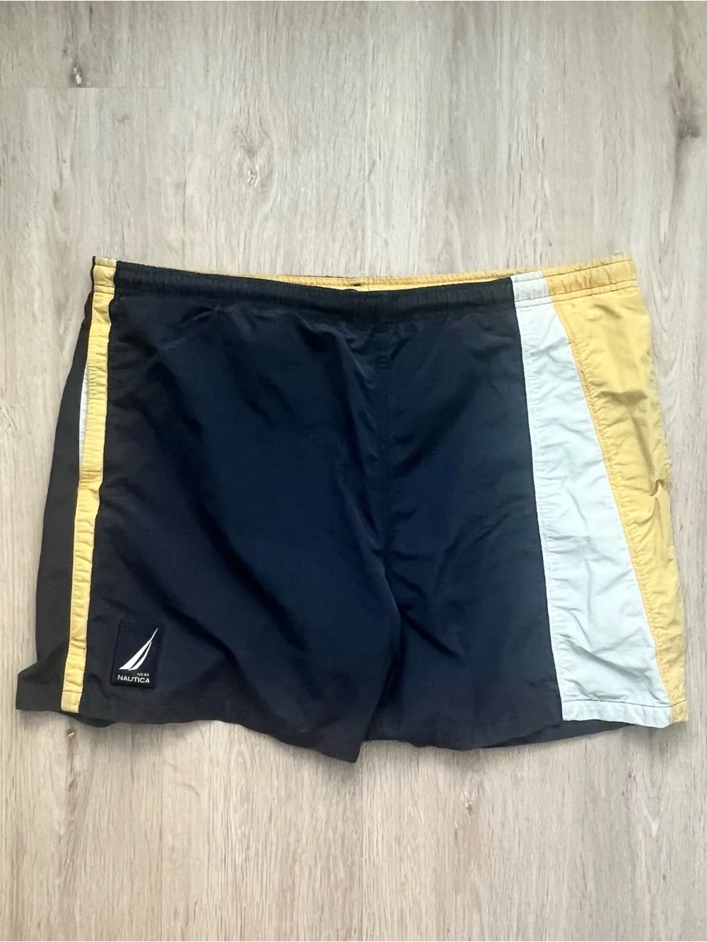 Nautica Surf Wear Mens M Blue Yellow Colorblock Board Shorts Swim Trunks Mesh 5'